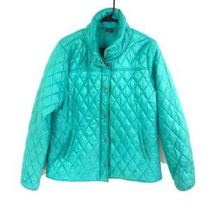 Winter Jacket Teal Puffer Button Snap with Zipper Womens Size Large